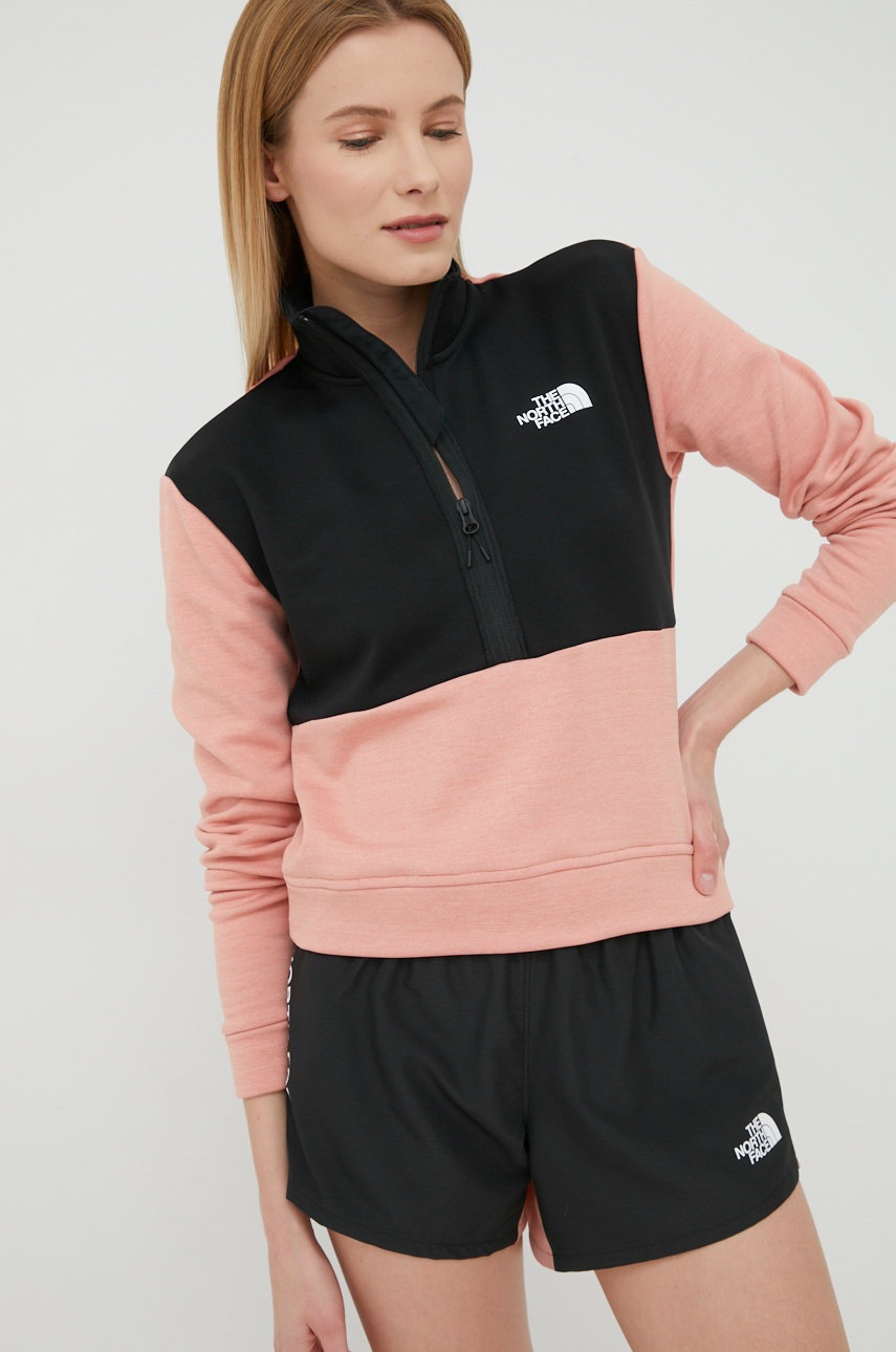 

Спортен суичър The North Face в розово с десен, Розов