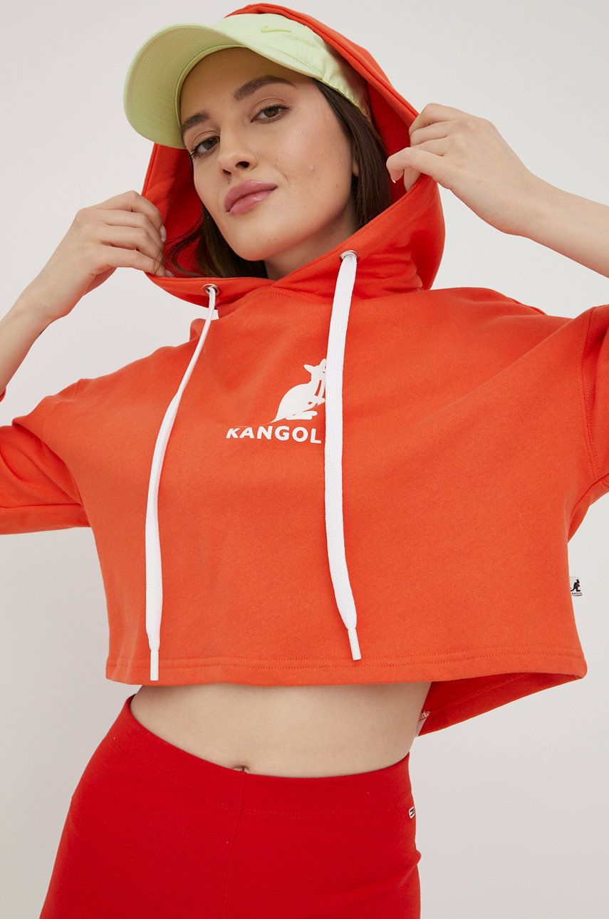 Kangol bluza bawełniana damska kolor pomarańczowy z kapturem z nadrukiem