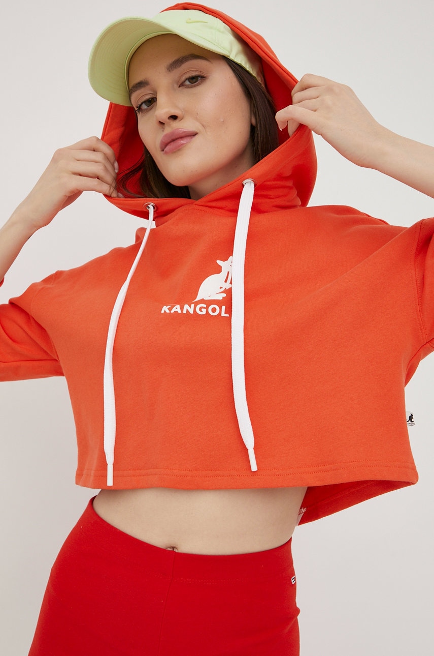 Kangol Hanorac De Bumbac Femei, Culoarea Portocaliu, Cu Imprimeu Klew008-119