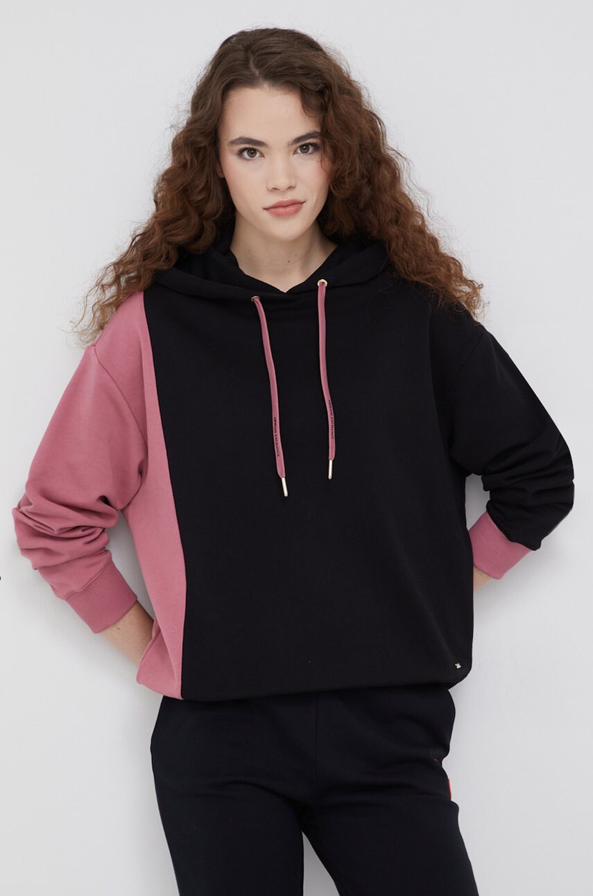 Armani exchange hanorac de bumbac femei, culoarea negru, modelator