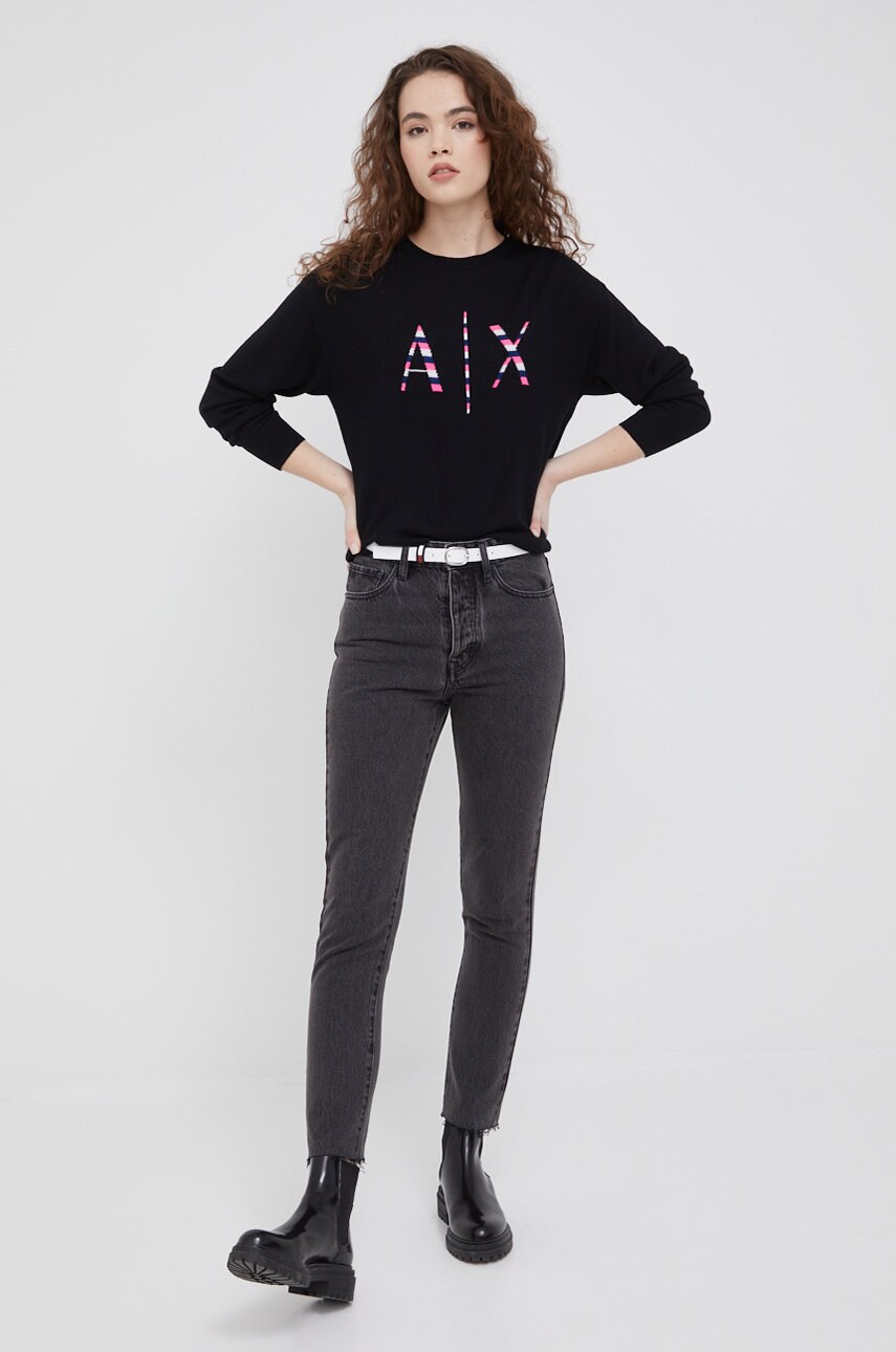 

Свитер с примесью шерсти Armani Exchange женский цвет чёрный лёгкий