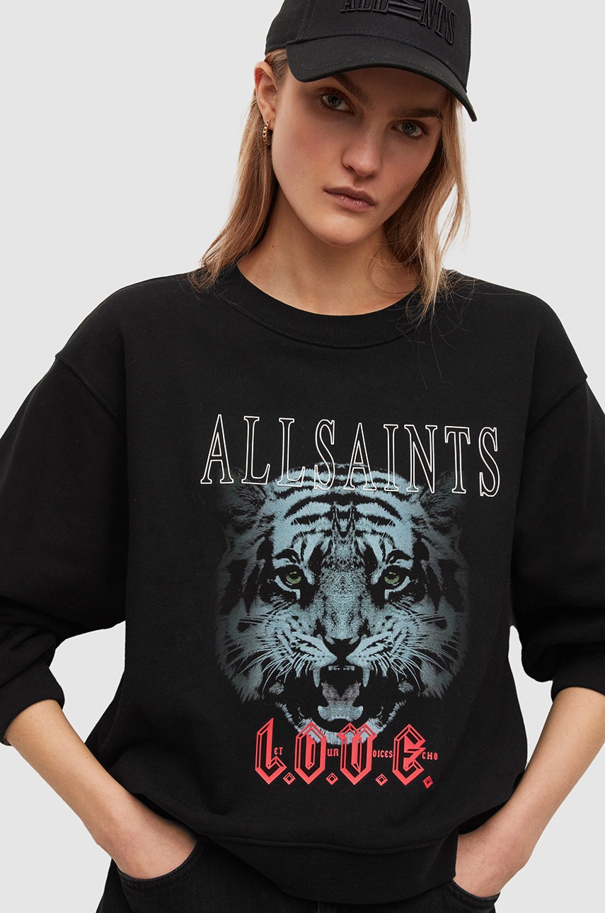 

Хлопковая кофта AllSaints женская цвет чёрный с принтом