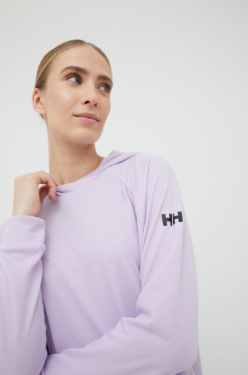 Helly Hansen bluza sportowa Inshore damska kolor fioletowy z kapturem gładka
