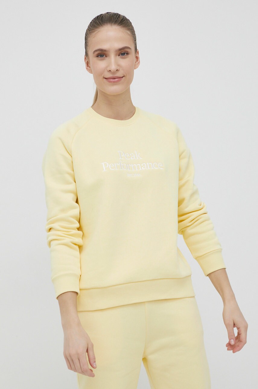 Peak Performance bluza femei, culoarea galben, cu imprimeu