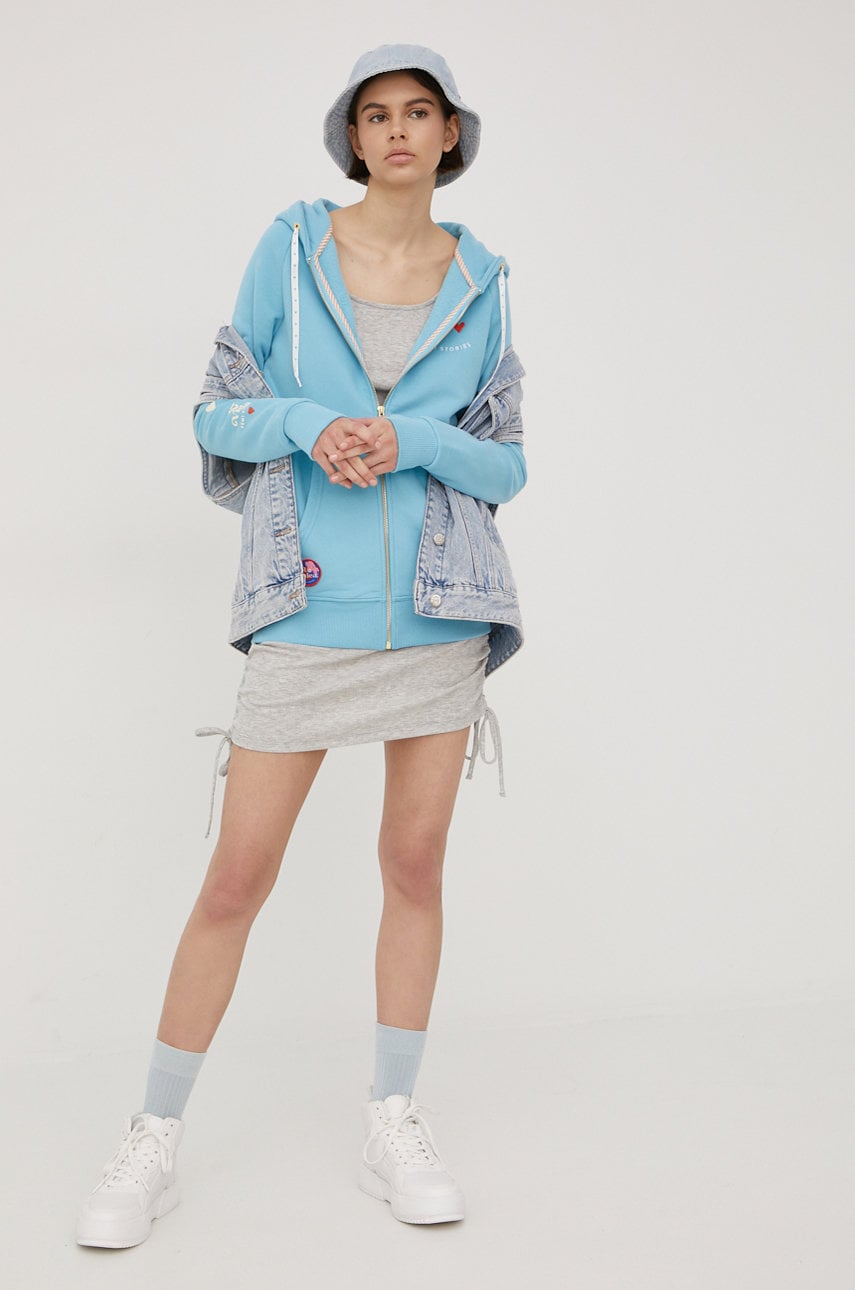 Femi stories bluza femei, culoarea turcoaz, cu imprimeu