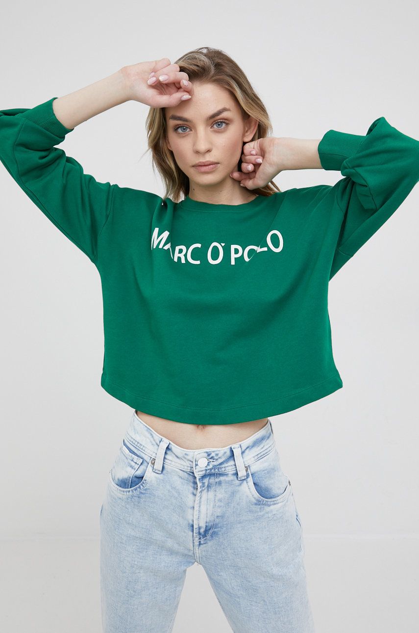 Marc O’Polo hanorac de bumbac femei, culoarea verde, cu imprimeu answear.ro