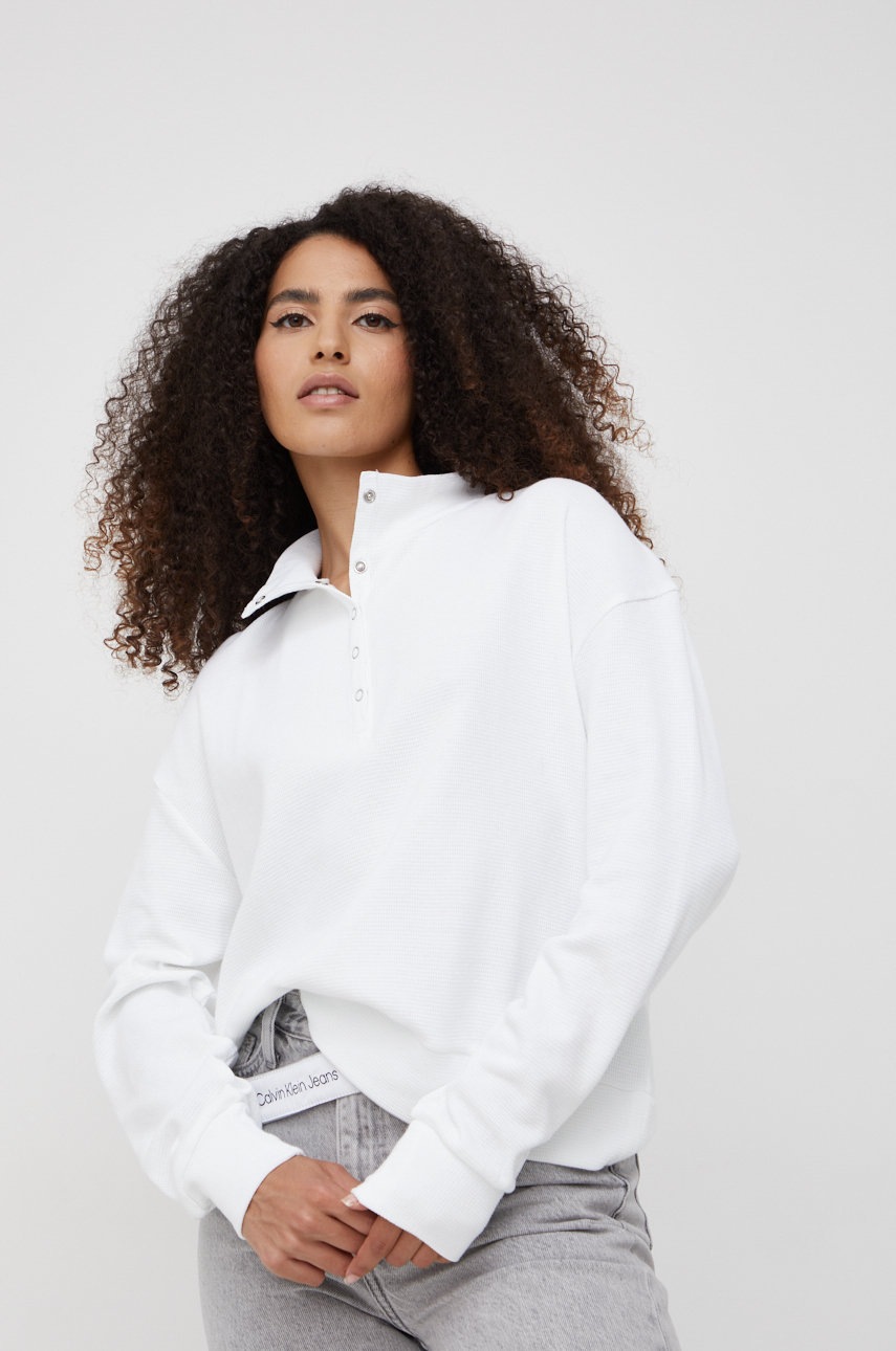 

Памучен суичър Calvin Klein Jeans в бяло с изчистен дизайн, Бял