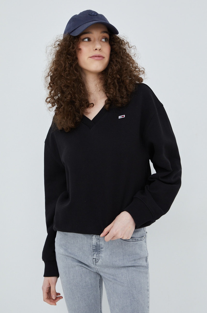 

Хлопковая кофта Tommy Jeans женская цвет чёрный однотонная