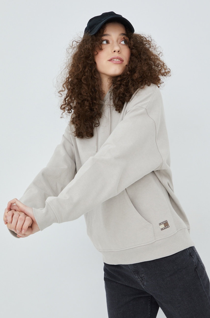 

Памучен суичър Tommy Jeans в бежово с изчистен дизайн, Бежов