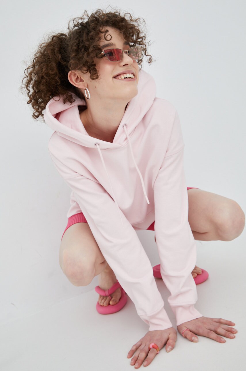 Tommy jeans hanorac de bumbac femei, culoarea roz, neted