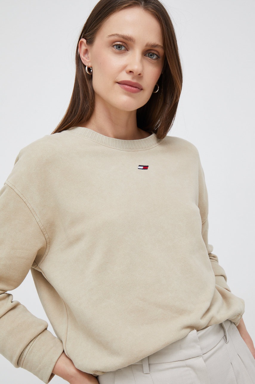 

Суичър с лен Tommy Hilfiger в бежово с изчистен дизайн, Бежов