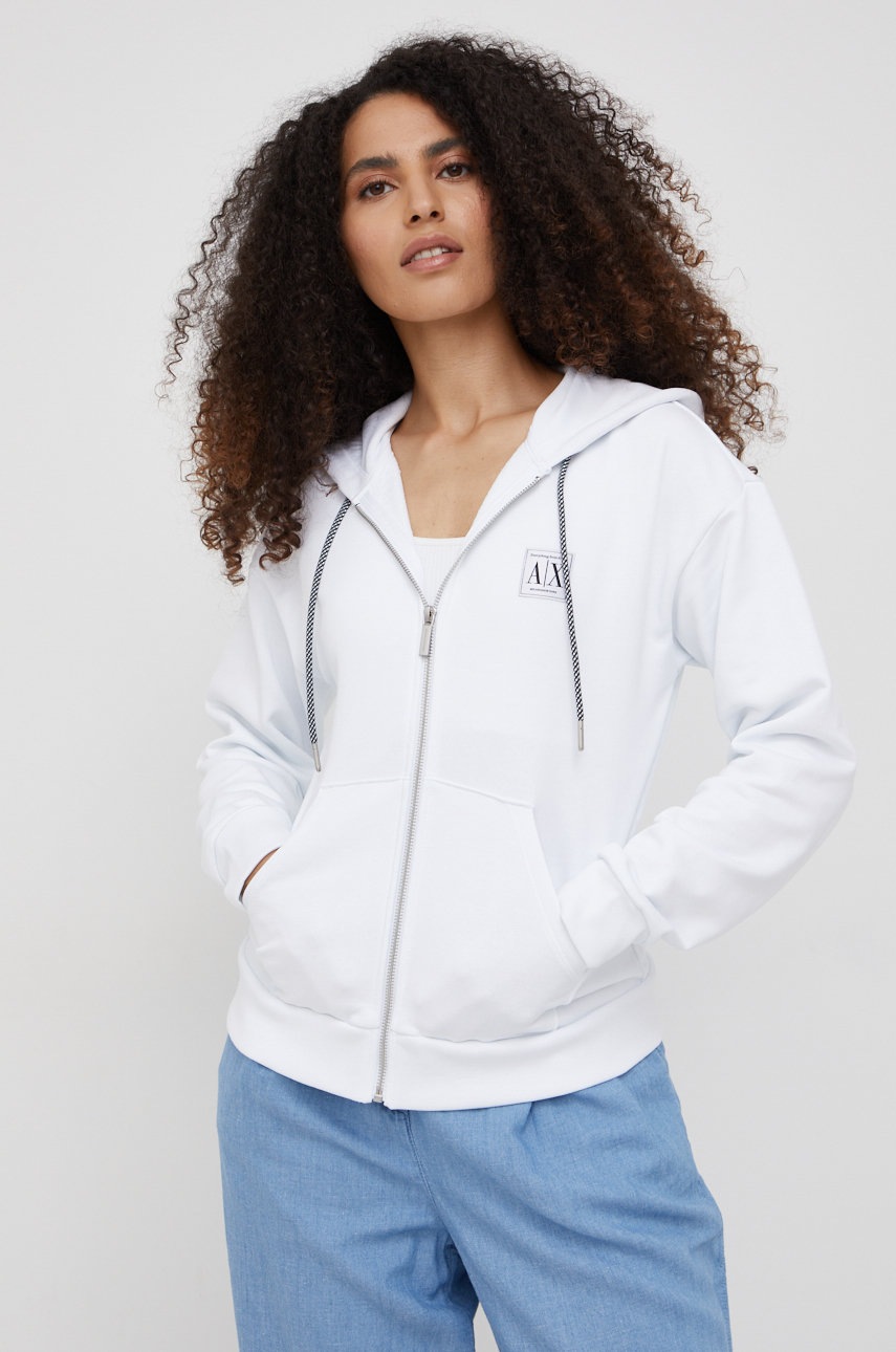 

Памучен суичър Armani Exchange в бяло с изчистен дизайн, Бял