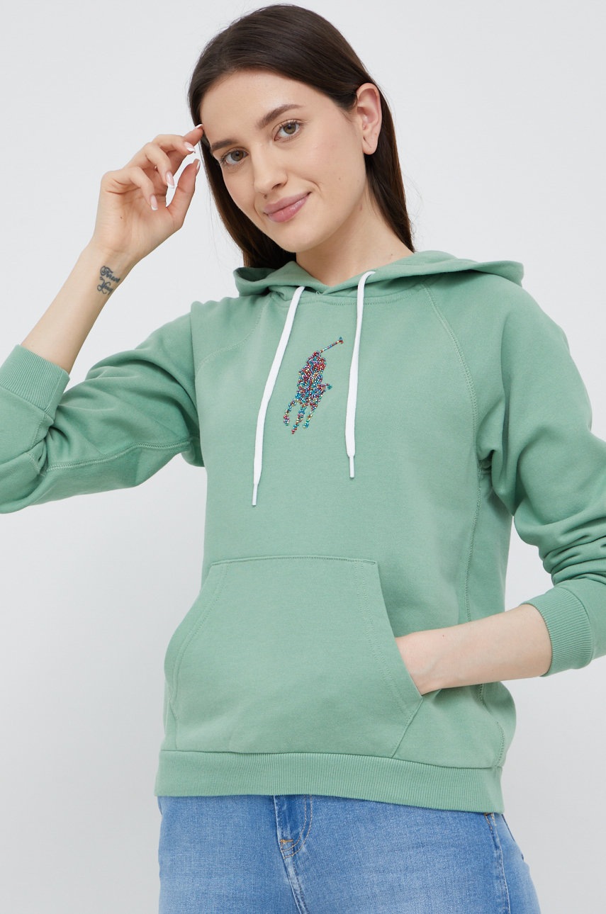 

Памучен суичър Polo Ralph Lauren в зелено с апликация, Зелен