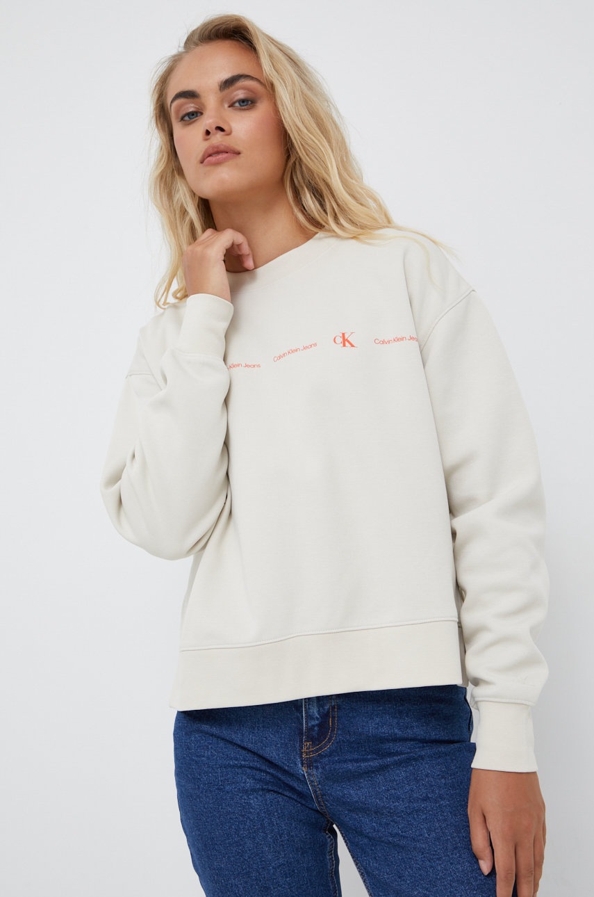 

Суичър Calvin Klein Jeans в бежово с принт, Бежов
