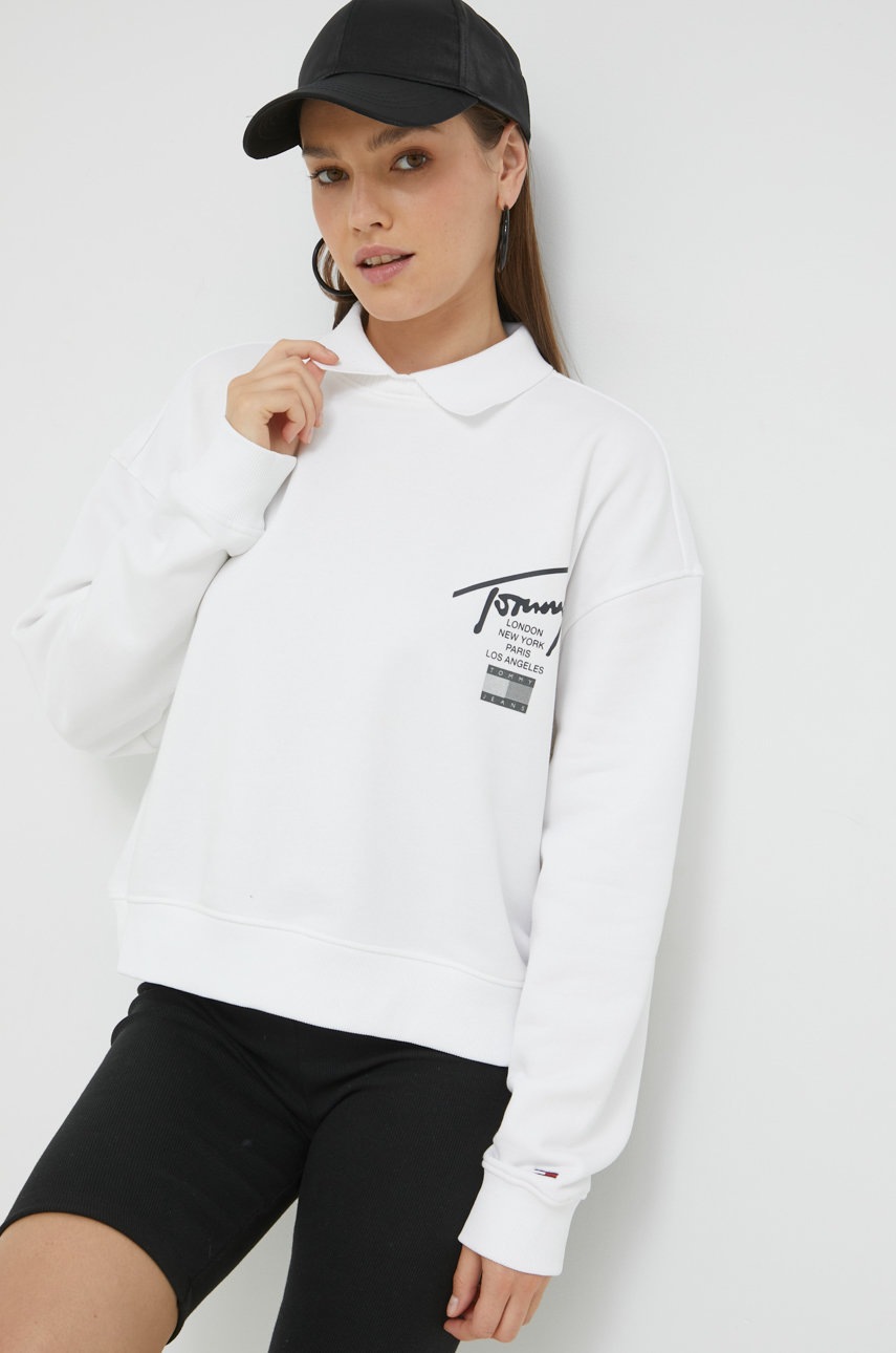 

Суичър Tommy Jeans в бяло с принт, Бял