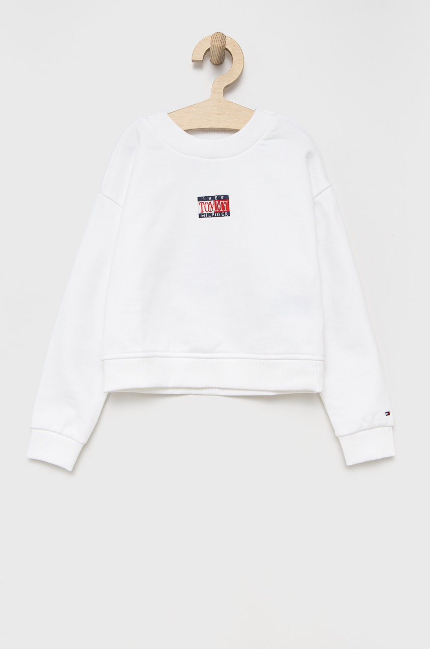 

Детски памучен суичър Tommy Hilfiger в бяло с апликация, Бял