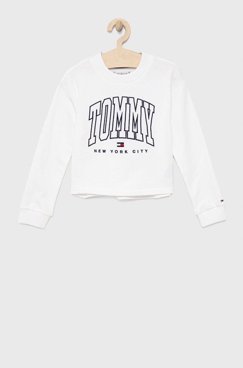 

Детски памучен суичър Tommy Hilfiger в бяло с апликация, Бял