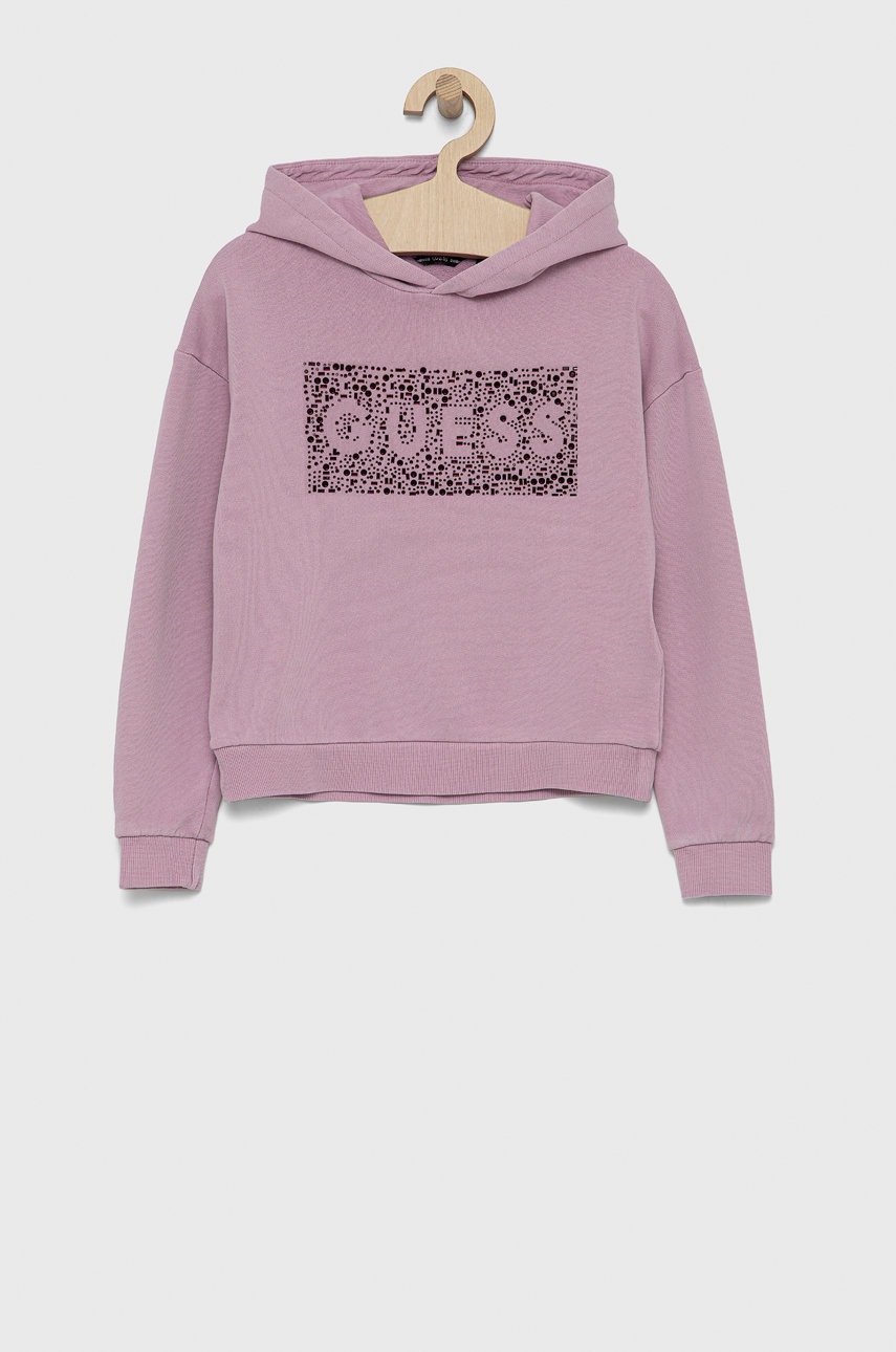 

Детски памучен суичър Guess в розово с изчистен дизайн, Виолетов