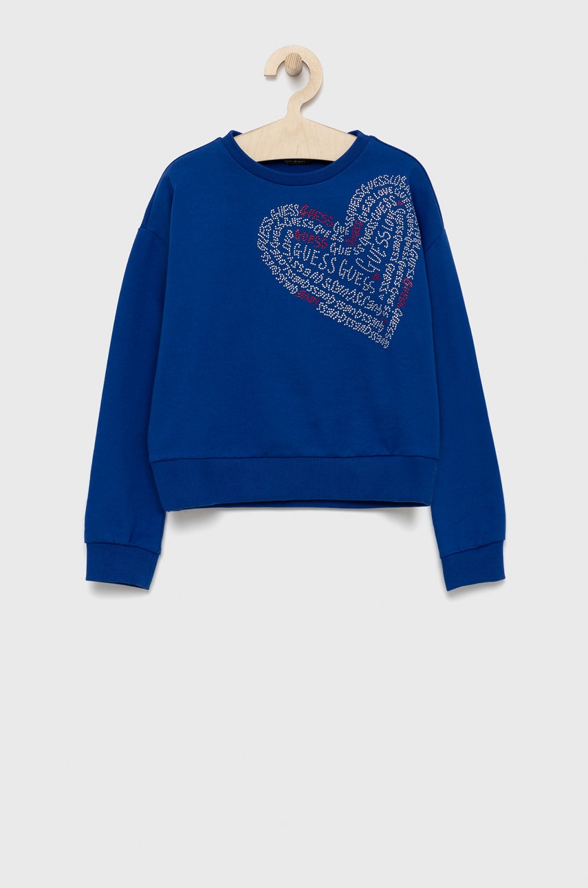 

Детски памучен суичър Guess с апликация, Син