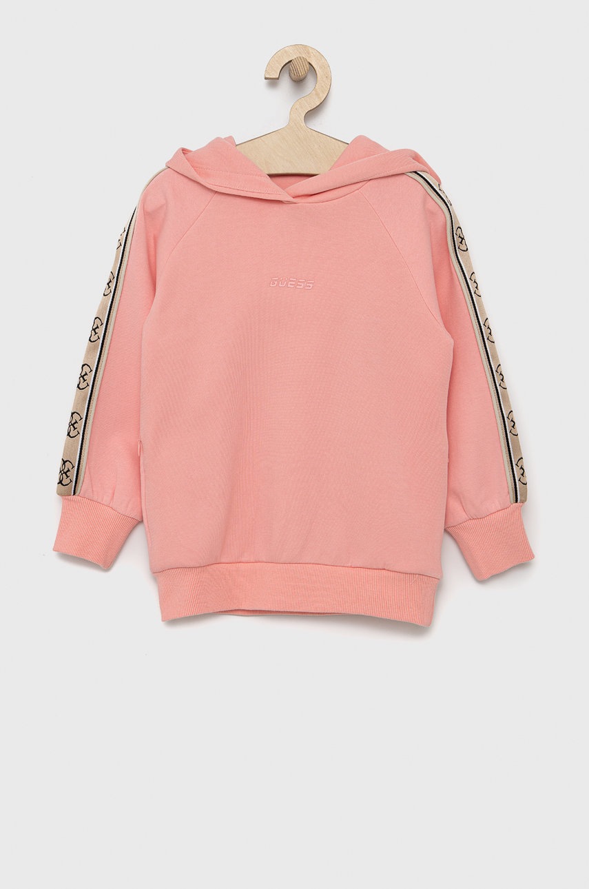 

Детски суичър Guess в розово с изчистен дизайн, Розов