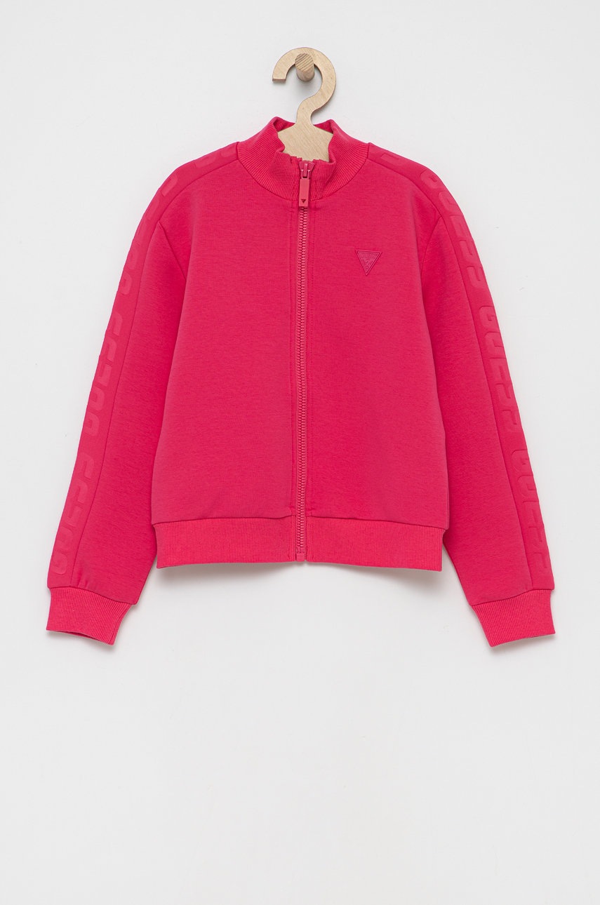 

Детски суичър Guess в розово с изчистен дизайн, Розов