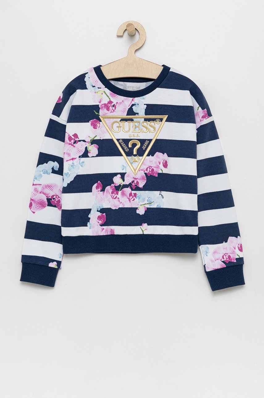 

Детски памучен суичър Guess с десен, Син