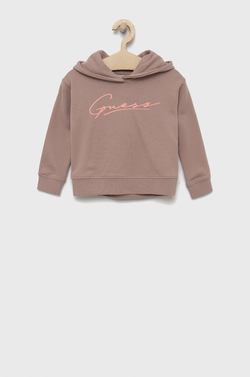 

Детски памучен суичър Guess в бежово с принт, Бежов