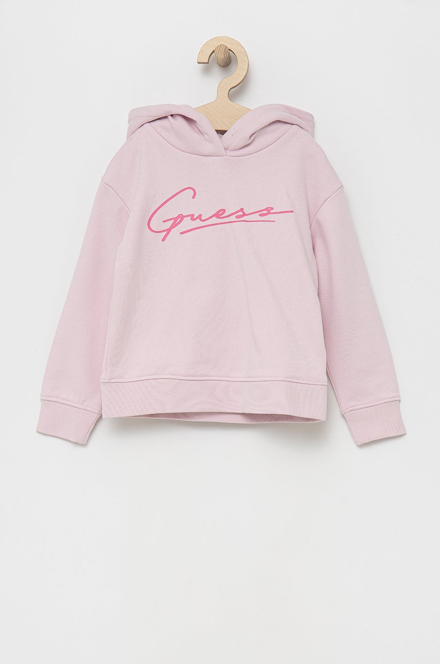 

Детски памучен суичър Guess в розово с принт, Розов