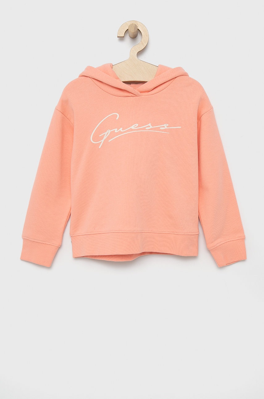 

Детски памучен суичър Guess в розово с принт, Розов