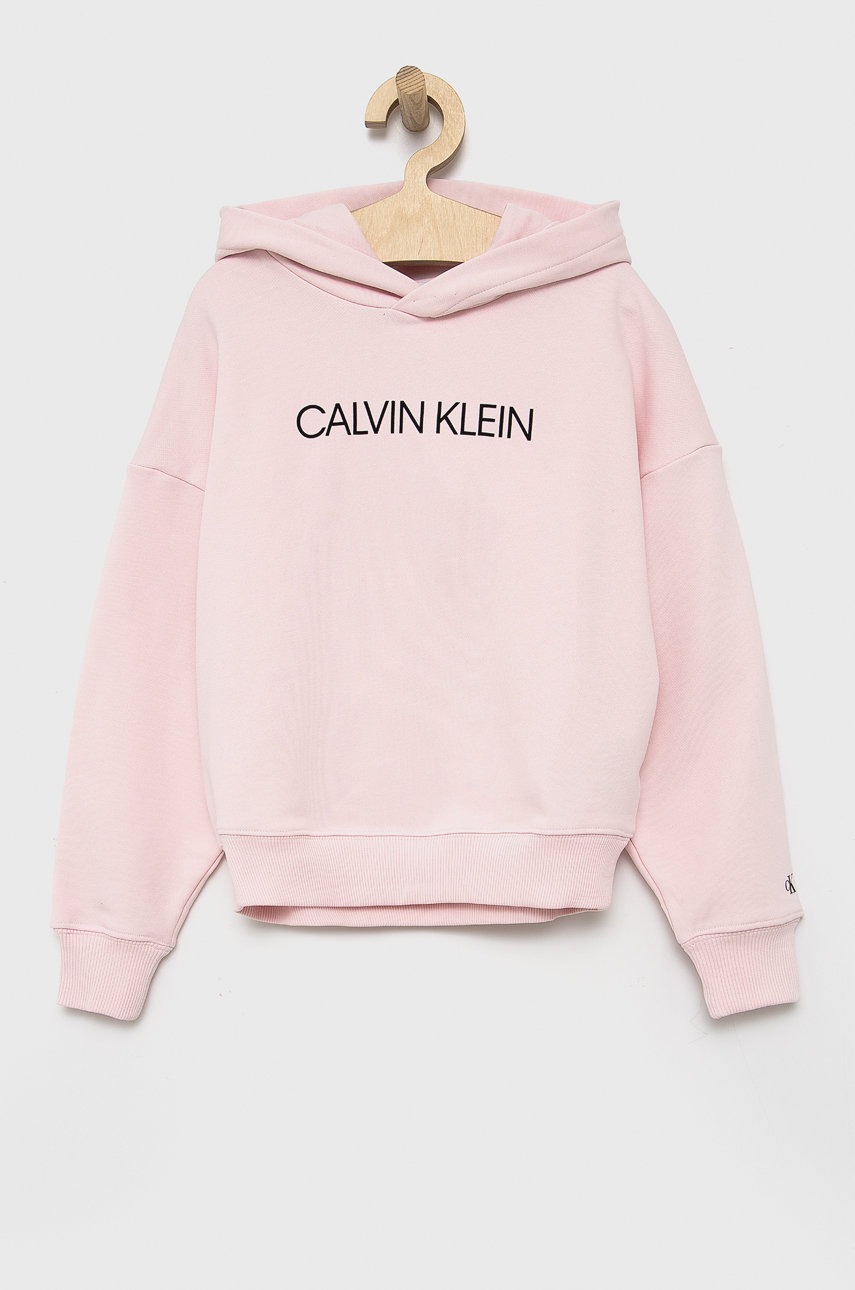 

Детски памучен суичър Calvin Klein Jeans в розово с принт, Розов