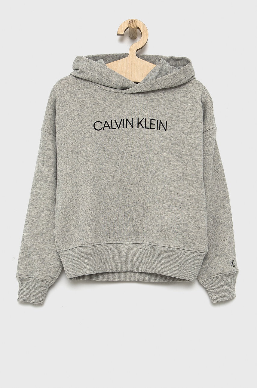 

Детски памучен суичър Calvin Klein Jeans в сиво с принт, Сив