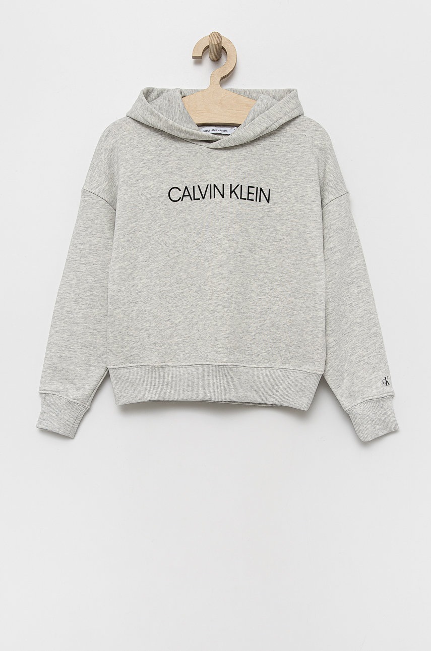 

Детски памучен суичър Calvin Klein Jeans в бяло с принт, Сив
