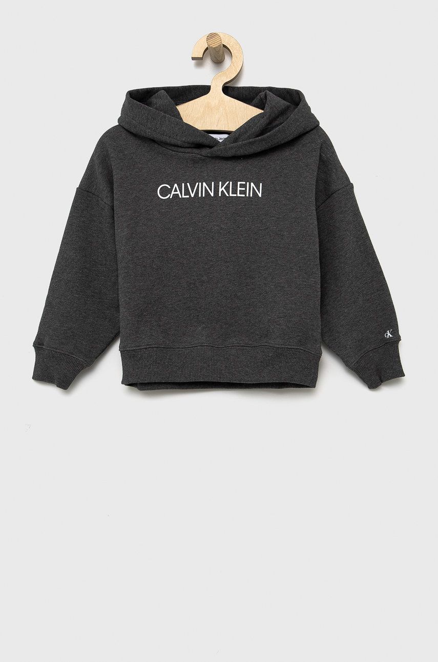 Dětská bavlněná mikina Calvin Klein Jeans šedá barva, s potiskem - šedá -  Hlavní materiál: 100