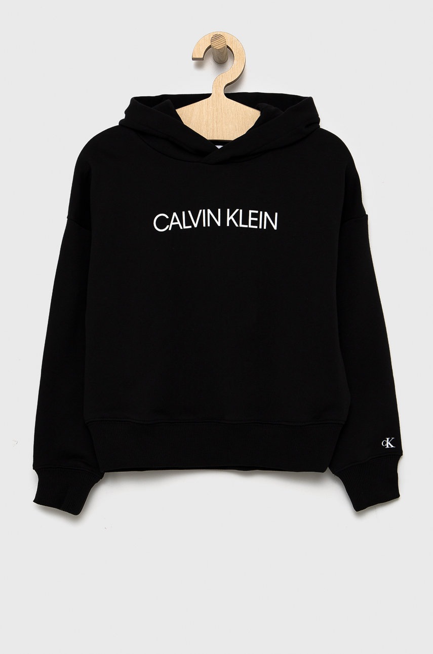 

Детски памучен суичър Calvin Klein Jeans в черно с принт, Черен