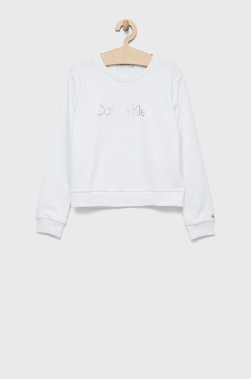 

Детски памучен суичър Calvin Klein Jeans в бяло с принт, Бял