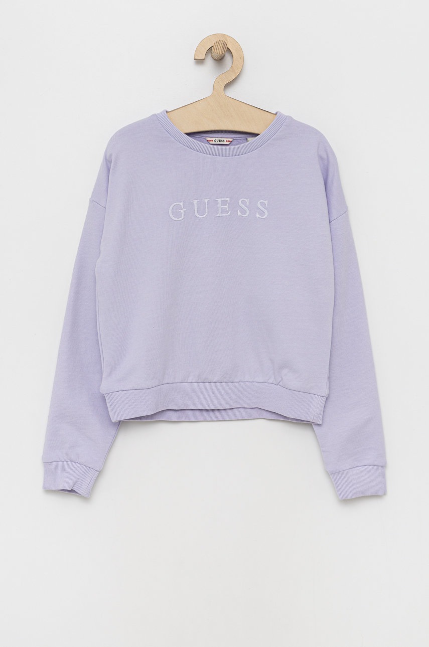 

Детски памучен суичър Guess в лилаво с апликация, Виолетов