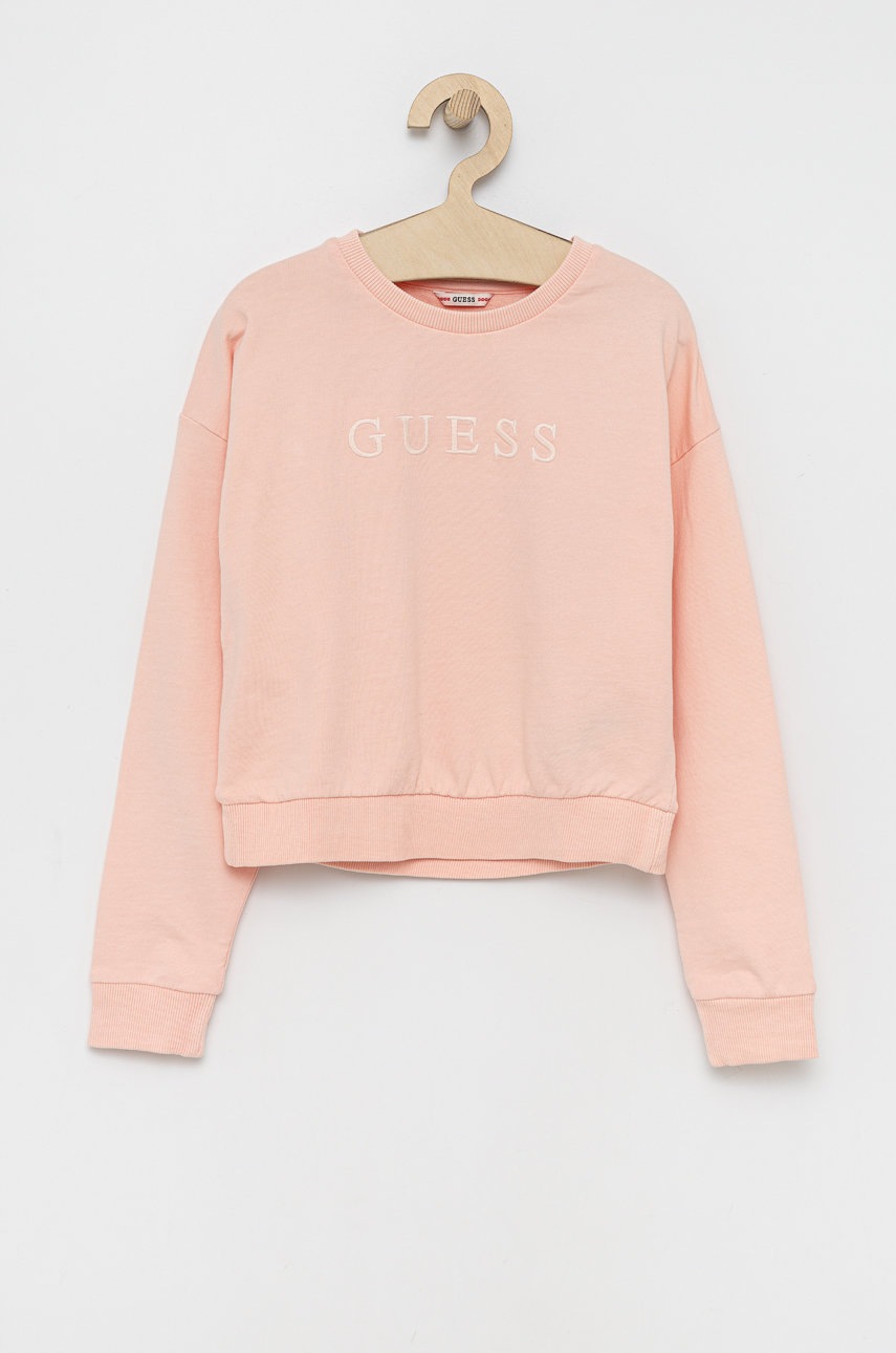 

Детски памучен суичър Guess в розово с апликация, Розов