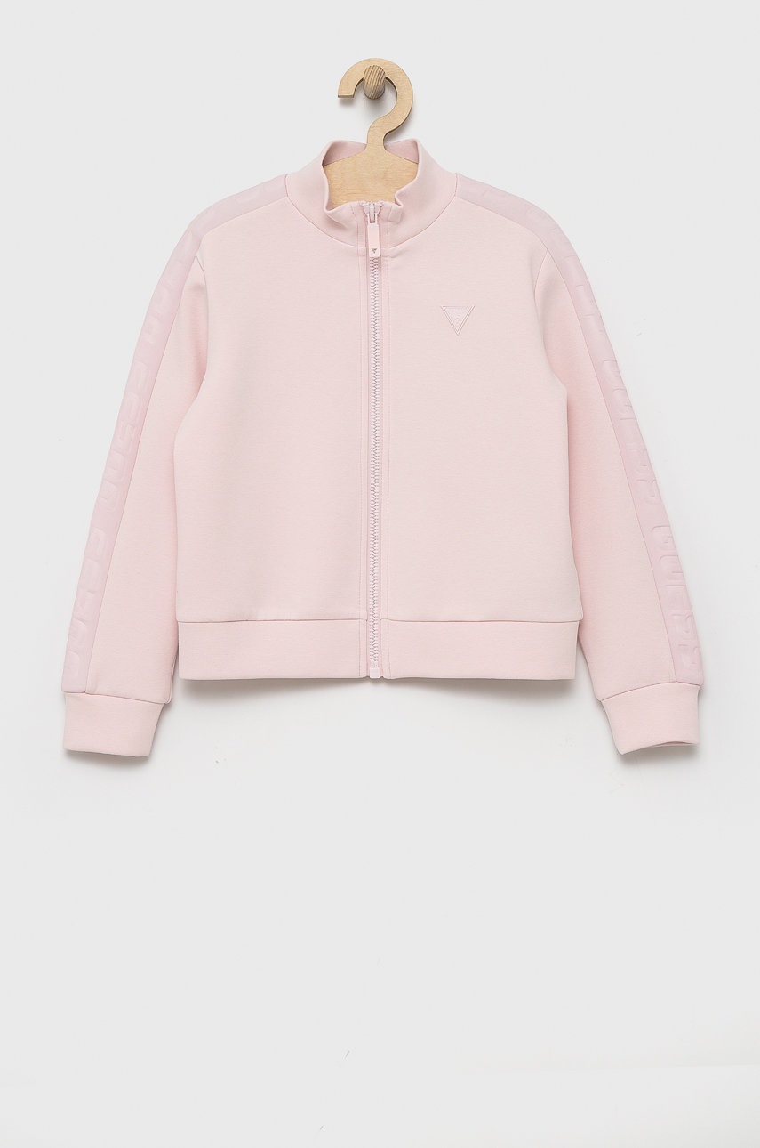 

Детски суичър Guess в розово с изчистен дизайн, Розов