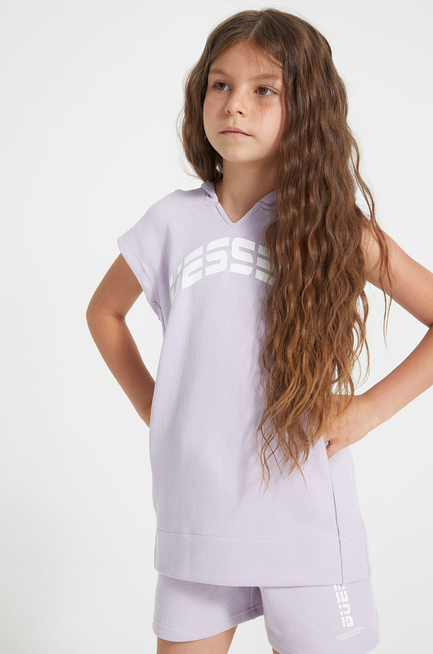 

Детска жилетка Guess в лилаво с принт, Виолетов