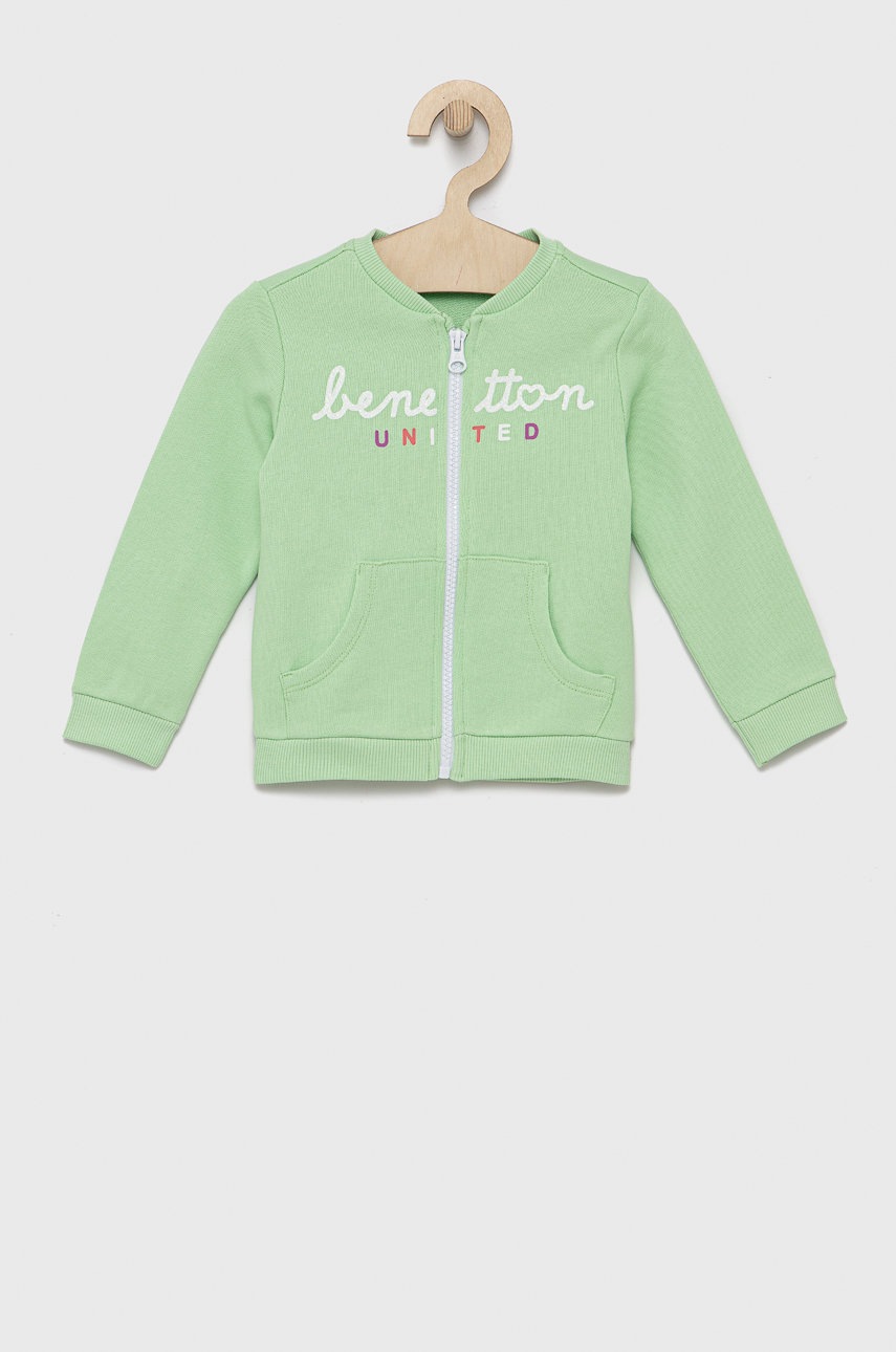 

Детски памучен суичър United Colors of Benetton в зелено с принт, Зелен