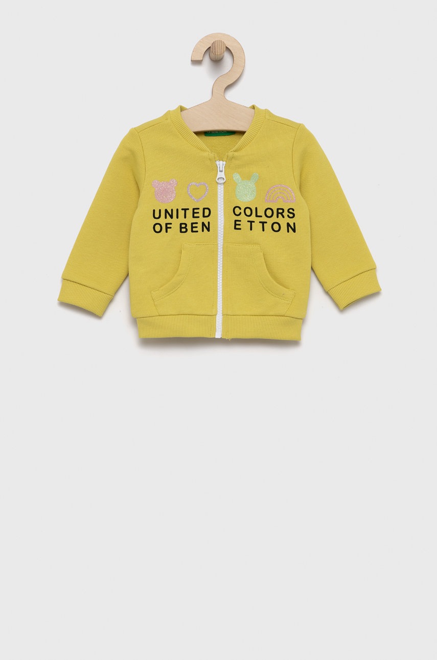

Детски памучен суичър United Colors of Benetton в зелено с принт, Зелен