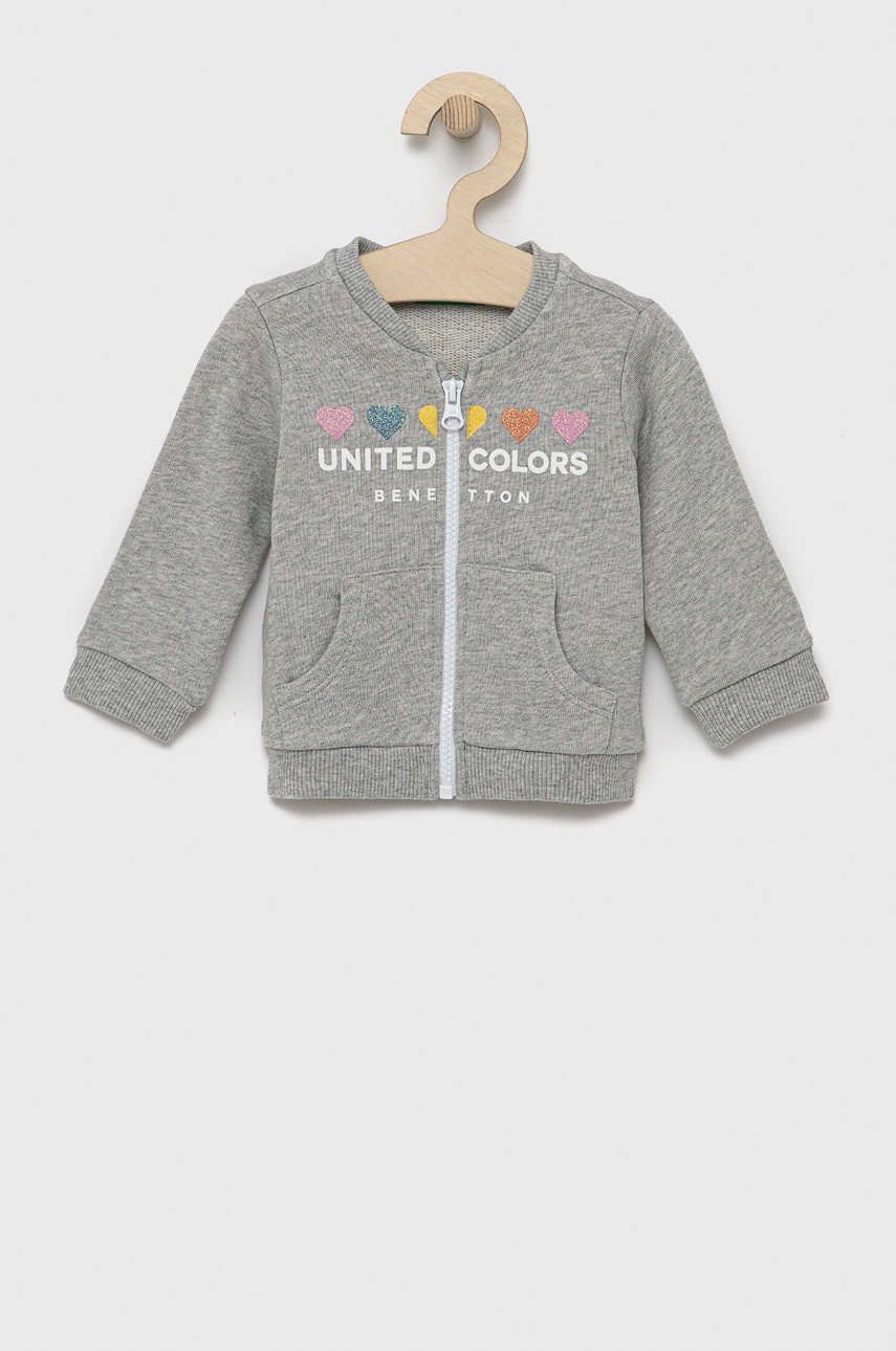 

Детски памучен суичър United Colors of Benetton в сиво с принт, Сив