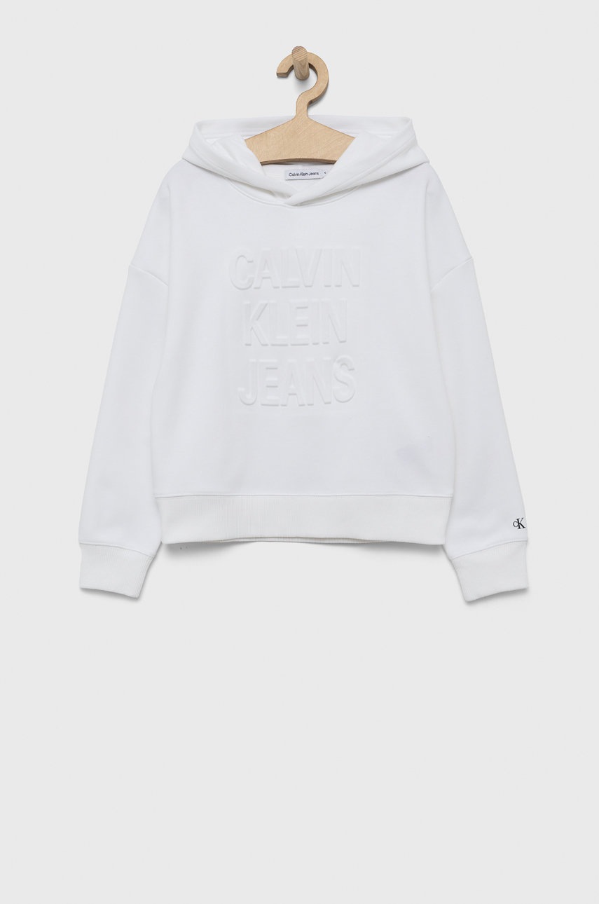 

Детски суичър Calvin Klein Jeans в бяло с изчистен дизайн, Бял