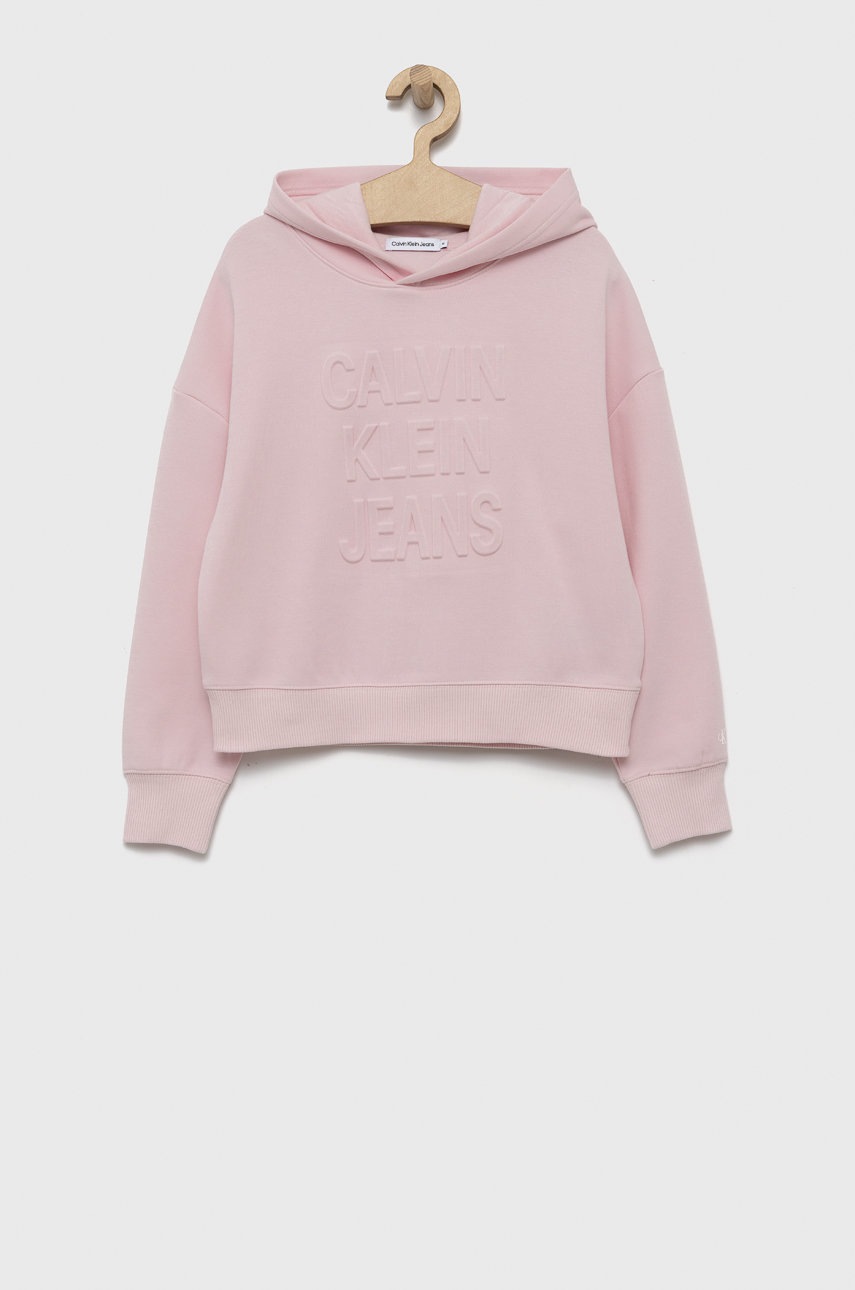 

Детски суичър Calvin Klein Jeans в розово с изчистен дизайн, Розов