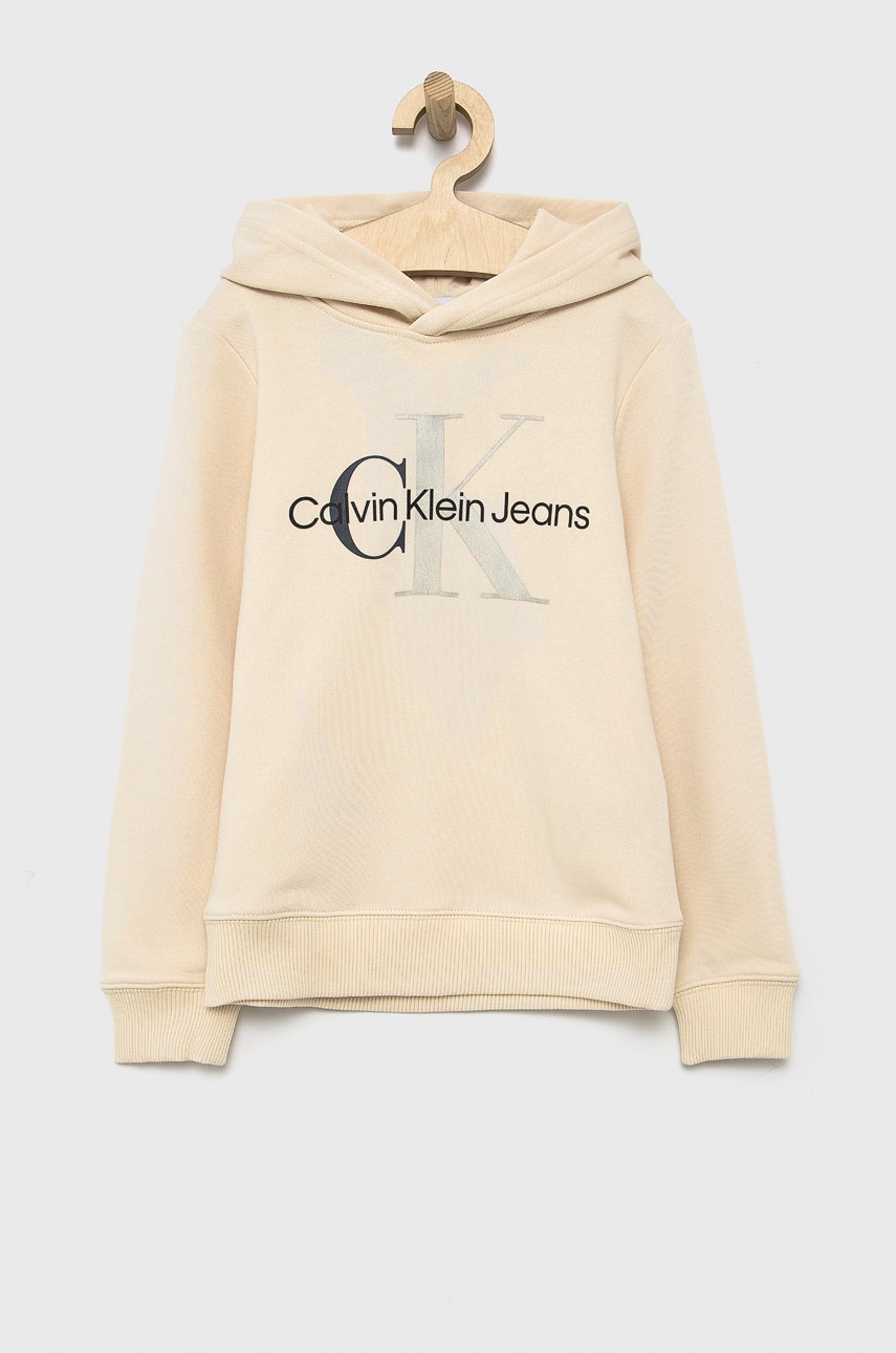 

Детски суичър Calvin Klein Jeans в бежово с принт, Бежов