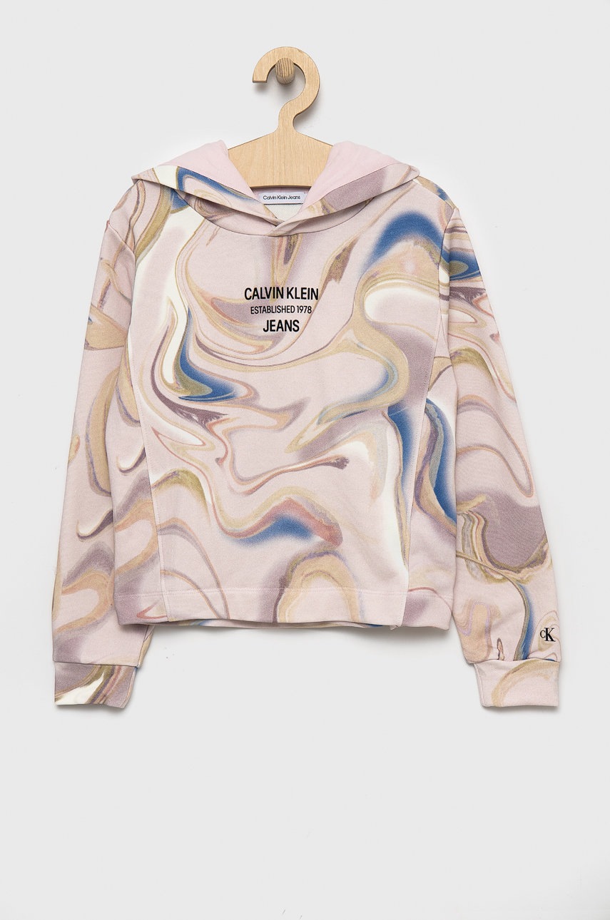 

Памучен суичър Calvin Klein Jeans в розово с десен, Розов