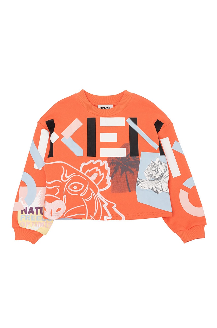 Kenzo Kids hanorac de bumbac pentru copii culoarea portocaliu, cu imprimeu