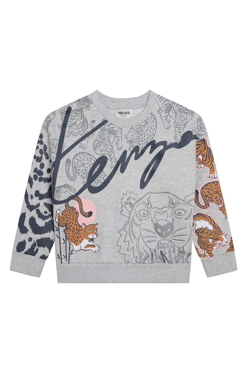 

Детски памучен суичър Kenzo Kids в сиво с десен, Сив