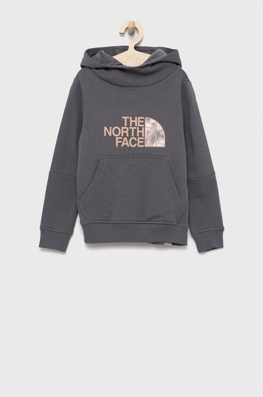 

Детски памучен суичър The North Face в сиво с принт, Сив