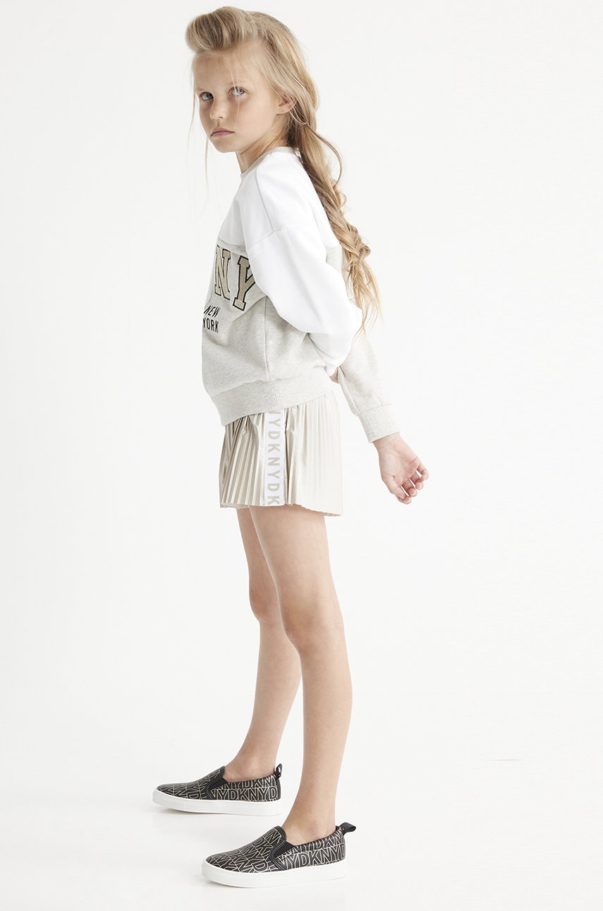 DKNY bluza copii culoarea bej, cu imprimeu